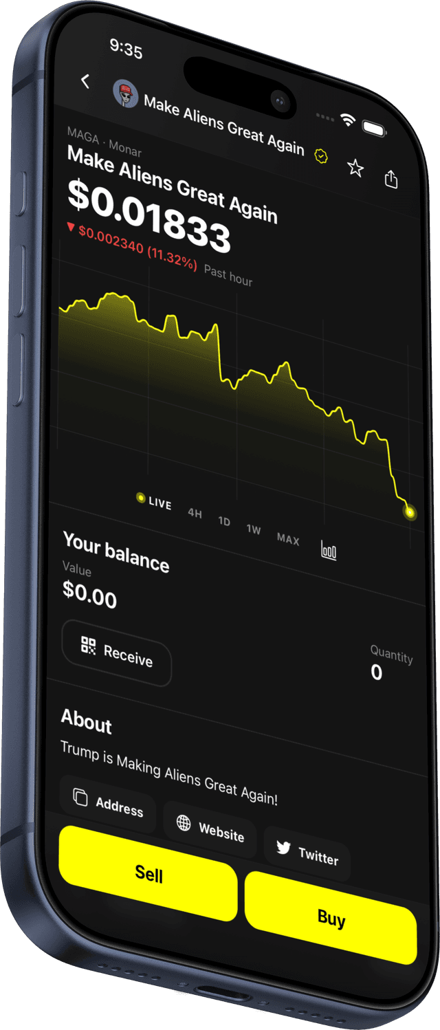 Monar app on iPhone 17 Pro showing token detail screen